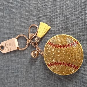 Girls Softball Crystal Rhinestone Keychain Purse Charm Backpack Clip Gift Player